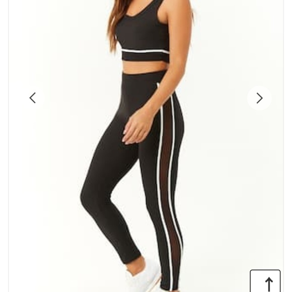 Set/Striped-Trim Mesh Panel Crop Top/Leggings - Picture 1 of 2